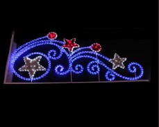 Светеща фигура СПИРАЛИ, ЗВЕЗДИ и ТОПКИ от LED маркуч СИН, БЯЛ и ЧЕРВЕН 153х77 см.