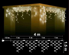 Висящи 264 + 40 мигащи ТОПЛО БЕЛИ led лампи 4м влагоустойчиви с бял кабел