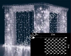 Светеща завеса 540 + 60 мигащи БЕЛИ led лампи 2х3м IP44 бял кабел