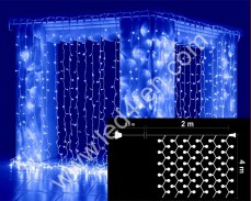 Светеща завеса 800  СИНИ led 2х4м бял кабел